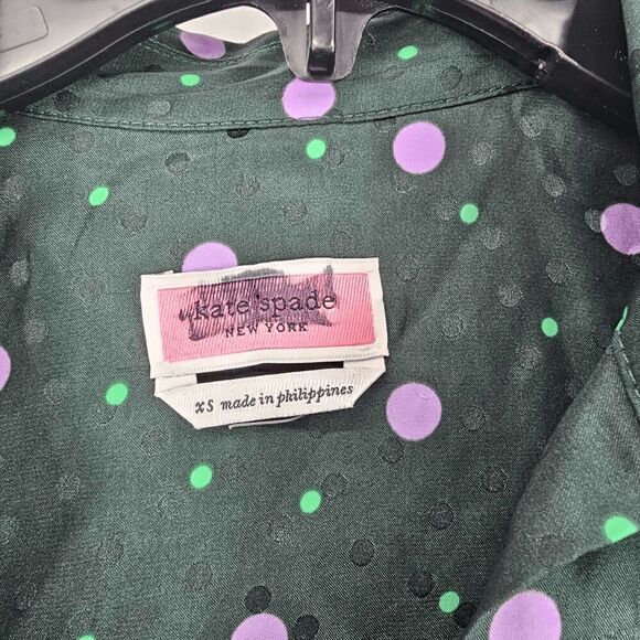 Kate Spade Pine Forest Green Pop Dots Blouse Size XS Silk Blend - Picture 9 of 15
